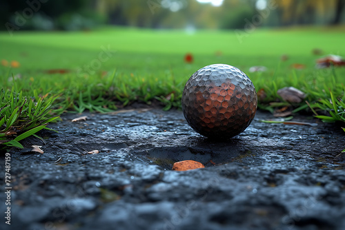  Golf ball on green grass , golf outdoors