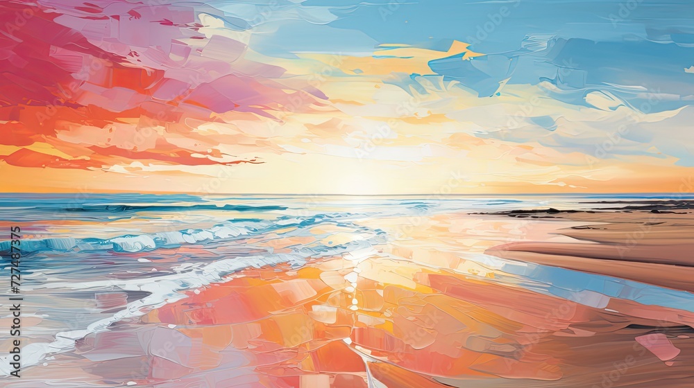 a sandy path towards ocean sunrise colours reflecting