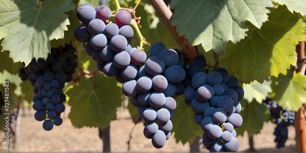 Sardinian vineyard showcasing ripened grape clusters.