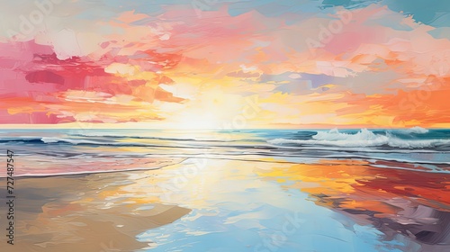 a sandy path towards ocean sunrise colours reflecting © paisorn