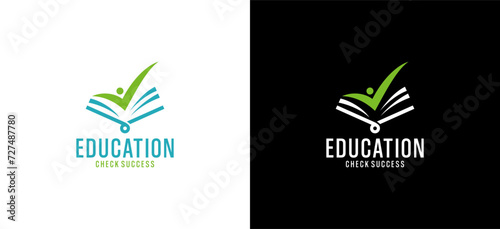 Book checking logo with happy icon for education logo design