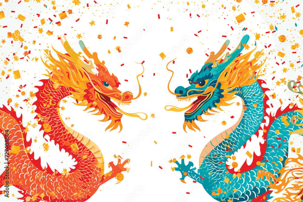 Obraz premium Double chinese dragon background wallpaper 