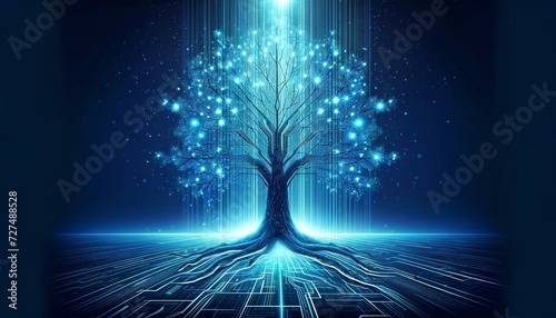 Serenity in Silicon: A Majestic Cybernetic Tree Rising from Digital Grounds, Bridging Nature with Technology.