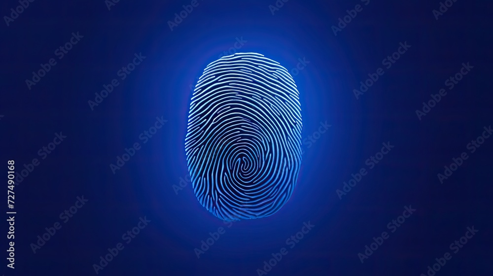 A single fingerprint is displayed on a vibrant blue background - obrazy, fototapety, plakaty 