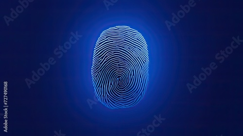 A single fingerprint is displayed on a vibrant blue background