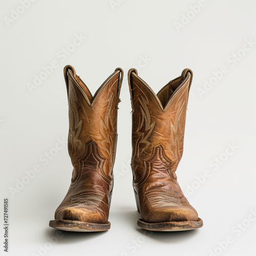 Leather cowboy boots in white, brown, and black, isolated and stylish, representing Western fashion with a touch of elegance