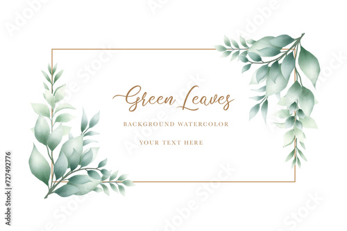 Beautiful watercolor green leaves background 