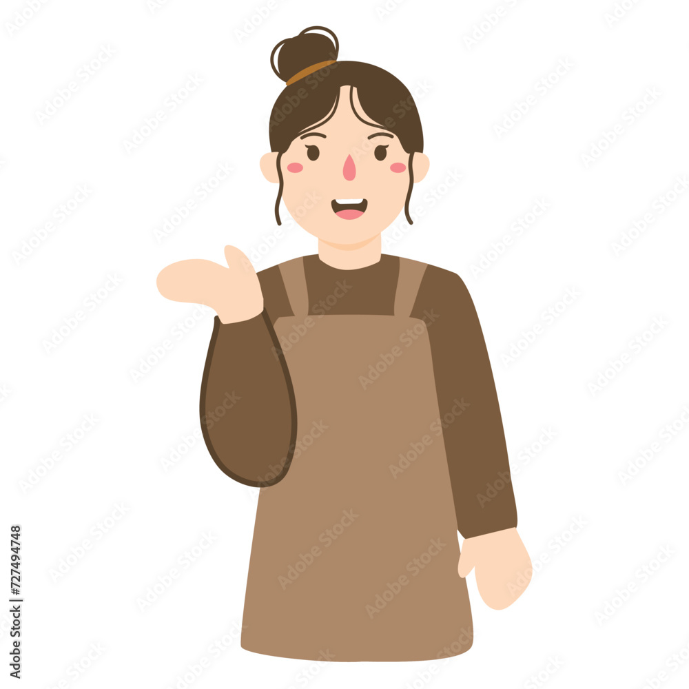 woman barista barman employee wearing a brown apron woman barista barman employee wearing a brown apron