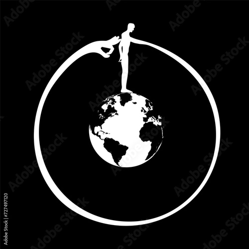 Man and planet earth on a black background