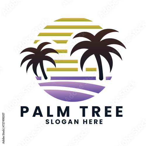 Wallpaper Mural Sunset sea ocean beach logo design.palm tree logo design vector.wave logo design.leaf tree logo design
 Torontodigital.ca
