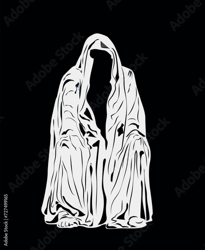 monk in clothes is sitting, silhouette