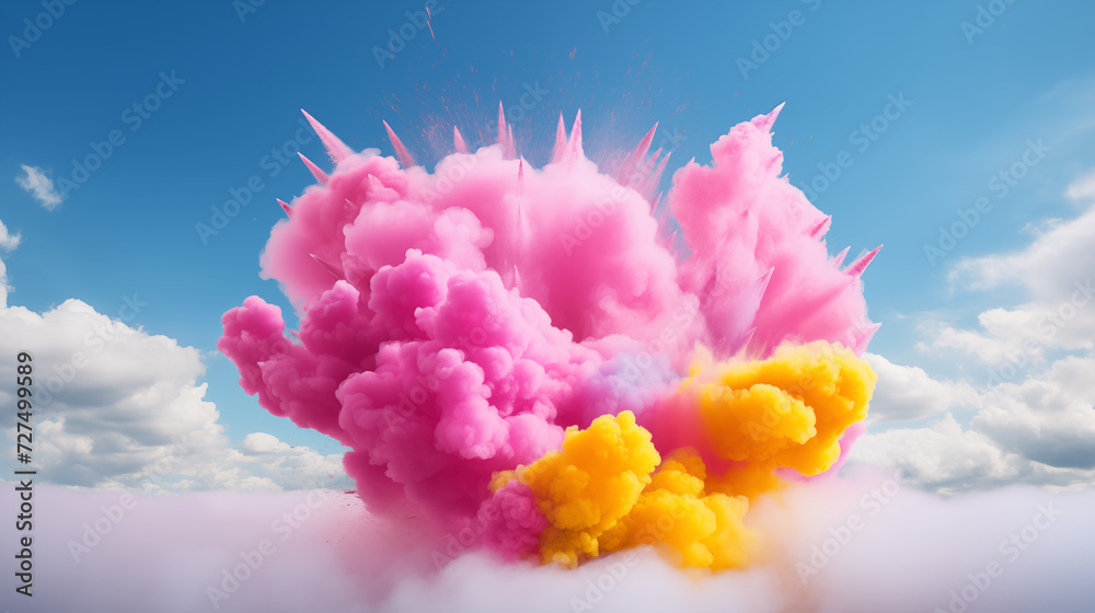 Surreal Pink and Yellow Cloud Explosion in a Vibrant Sky