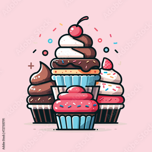 Assorted Vegan Cupcakes Vector Illustration