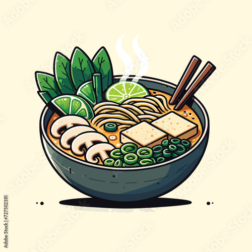 Vegan Ramen Bowl Vector Illustration
