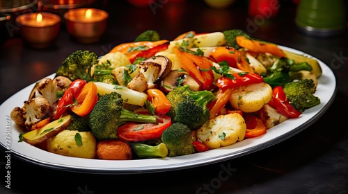 Food involving stir-fried vegetables in a plate