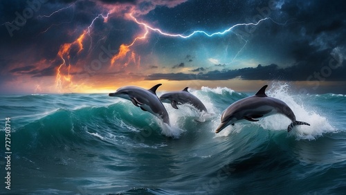 Dolphins breaking waves © alhaitham