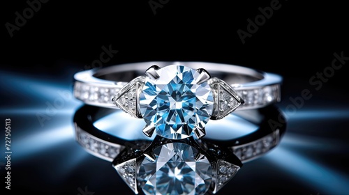 Diamond ring sparkling under a spotlight reflective
