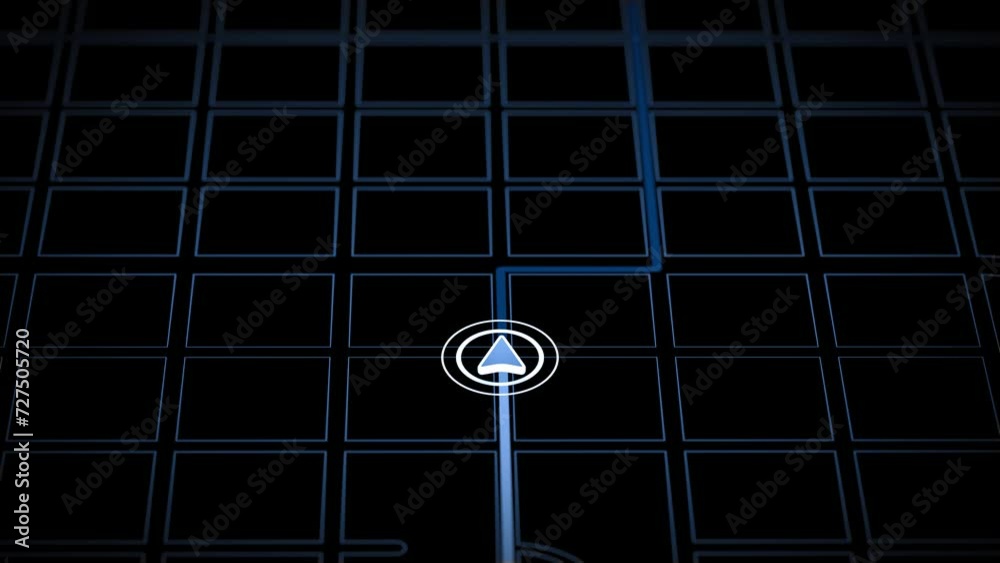 GPS map navigator with direction route. Seamless loop. Black background