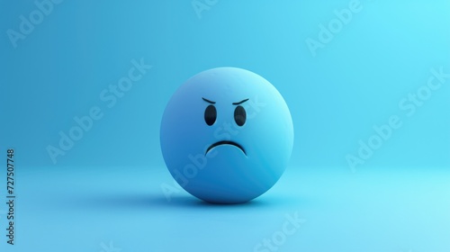 Angry Emoji Face on Blue Sphere - Minimalistic 3D Rendering Illustration