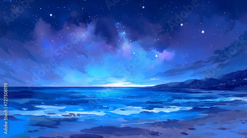 Starry Seaside Tranquility Watercolor © Nelson
