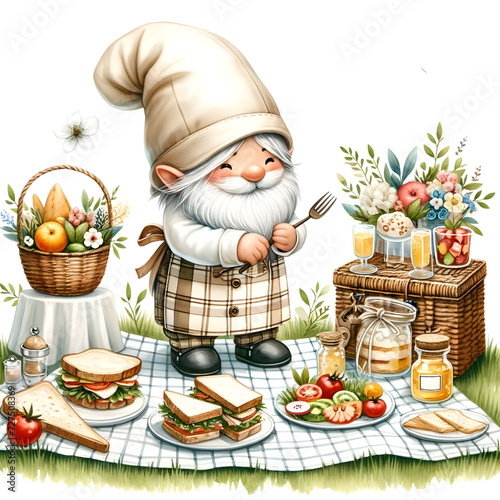 Chef Gnome watercolor clip art, 30 PNG gnome chefbees, digital file 300 dpi. photo