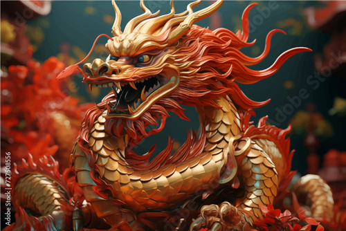 traditional red chinese dragon for chinese new year 2024, chinese lucky dragon symbol, Lùhng, ryū, 龍/竜, yong, 용, mungkorn, มังกรจีน, rồng, generative AI