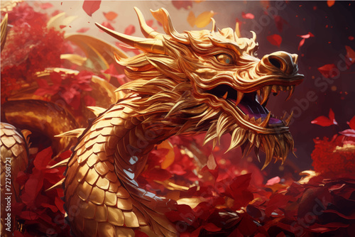 traditional red chinese dragon for chinese new year 2024, chinese lucky dragon symbol, Lùhng, ryū, 龍/竜, yong, 용, mungkorn, มังกรจีน, rồng, generative AI