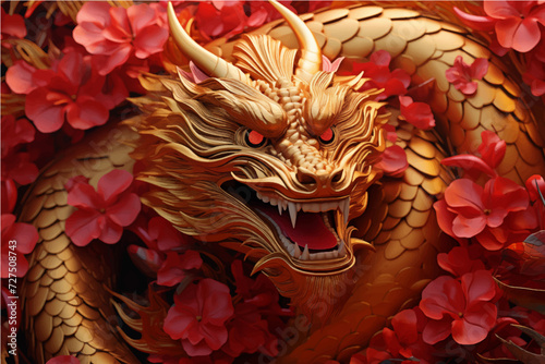 traditional red chinese dragon for chinese new year 2024, chinese lucky dragon symbol, Lùhng, ryū, 龍/竜, yong, 용, mungkorn, มังกรจีน, rồng, generative AI