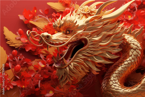 traditional red chinese dragon for chinese new year 2024, chinese lucky dragon symbol, Lùhng, ryū, 龍/竜, yong, 용, mungkorn, มังกรจีน, rồng, generative AI