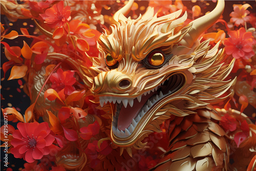 traditional red chinese dragon for chinese new year 2024, chinese lucky dragon symbol, Lùhng, ryū, 龍/竜, yong, 용, mungkorn, มังกรจีน, rồng, generative AI