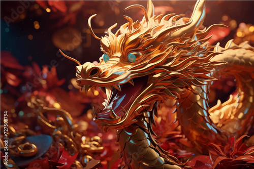 traditional red chinese dragon for chinese new year 2024, chinese lucky dragon symbol, Lùhng, ryū, 龍/竜, yong, 용, mungkorn, มังกรจีน, rồng, generative AI