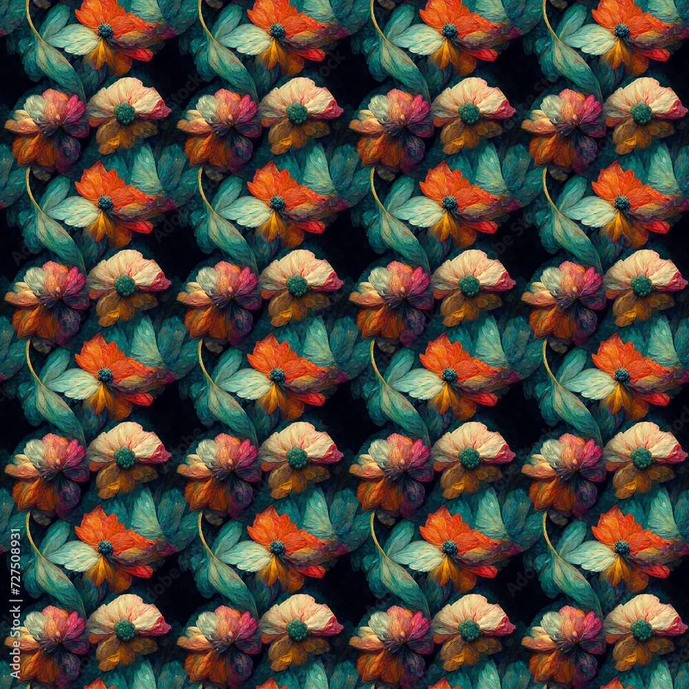 Vibrant Floral Pattern, Seamless Blossom Texture Vibrant Floral Pattern, Seamless Blossom Texture