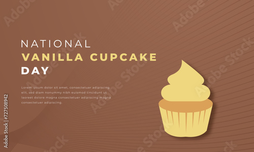 National Vanilla Cupcake Day Paper cut style Vector Design Illustration for Background  Poster  Banner  Advertising  Greeting Card
