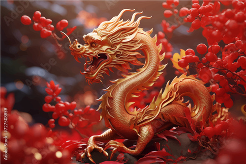 traditional red chinese dragon for chinese new year 2024, chinese lucky dragon symbol, Lùhng, ryū, 龍/竜, yong, 용, mungkorn, มังกรจีน, rồng, generative AI