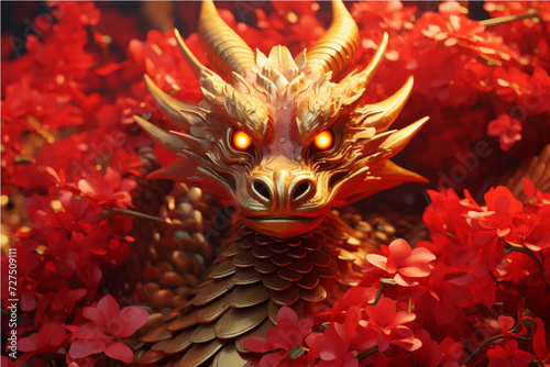 traditional red chinese dragon for chinese new year 2024, chinese lucky dragon symbol, Lùhng, ryū, 龍/竜, yong, 용, mungkorn, มังกรจีน, rồng, generative AI