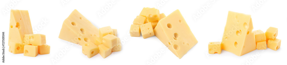 Fresh cheese isolated on white, set of pieces Fresh cheese isolated on white, set of pieces