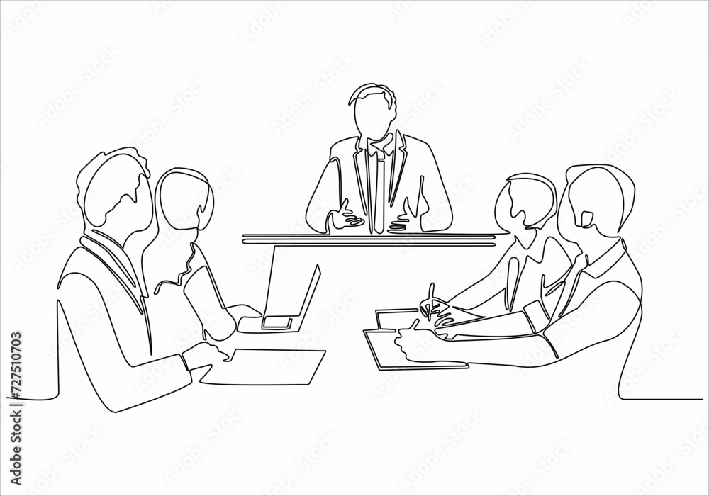 continuous line drawing of office workers at business meeting continuous line drawing of office workers at business meeting