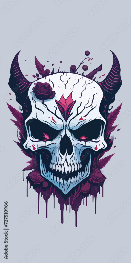 Step into the underworld with this hellishly stylish t-shirt design, featuring a skull and demon king with red eyes and horns. Step into the underworld with this hellishly stylish t-shirt design, featuring a skull and demon king with red eyes and horns.