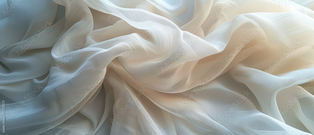 Fototapeta premium Delicate white chiffon fabric with a soft texture.