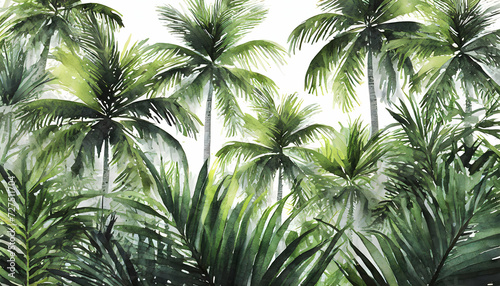 Abstract Palm trees leaves realistic on transparent backgrounds  watercolor botanical illustration on digital art concept  Generative AI.