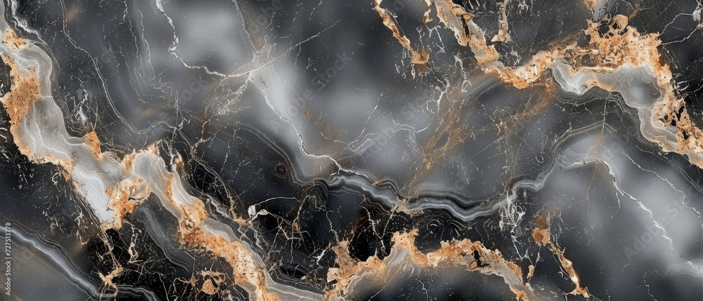 Luxurious black marble with golden and white veins.

