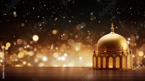 Ramadan Kareem Background With Gold Bokeh Lights And Star © paisorn