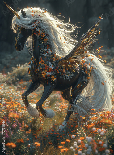 Unicorn horse in the forest