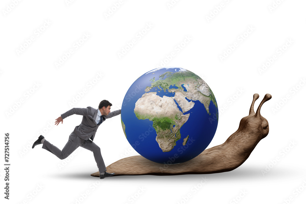 Businessman in slow business global business concept Businessman in slow business global business concept