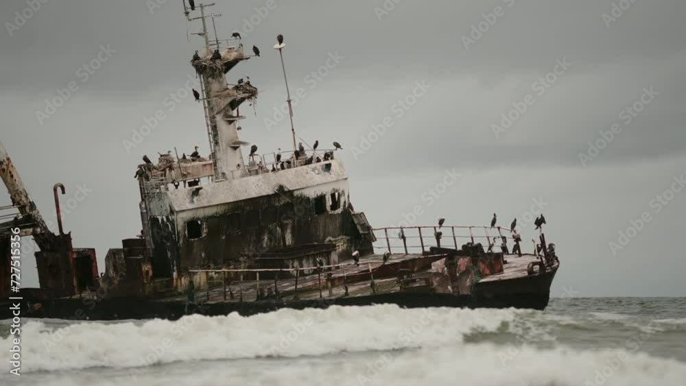 Seagulls sitting on an old, metal shipwreck. Seagulls sitting on an old, metal shipwreck.