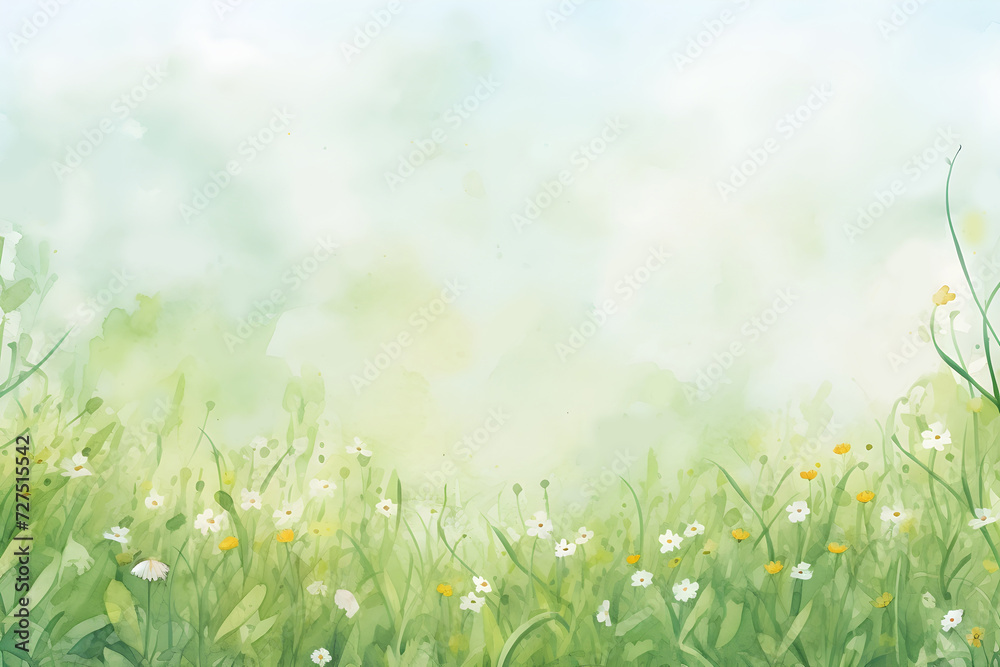 Watercolor dreamlike spring wildflower meadow landscape background painting for design decoration