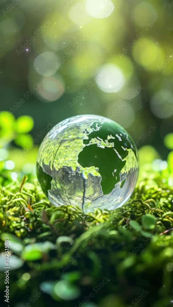 Crystal globe with sustainable development and ESG icon for environment social, governance, and business cooperation for World sustainable environment social governance concept. Earth day Crystal globe with sustainable development and ESG icon for environment social, governance, and business cooperation for World sustainable environment social governance concept. Earth day