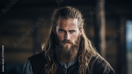 A Portrait of A Fearless Powerful Warrior Viking young man face