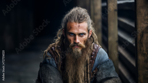 A Portrait of A Fearless Powerful Warrior Viking young man face