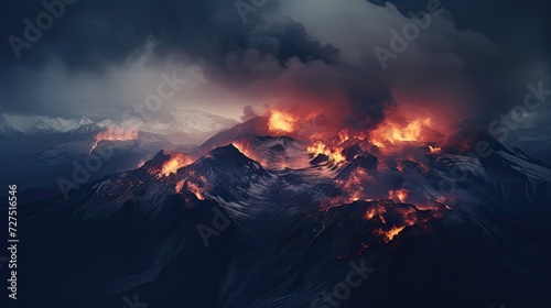 small fire on top of mountains vast mountain range